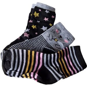 Ruinur Kindersokken - Katoenen Sokken - 3 Paar - Maat 23-26 - Gestreept Multicolour