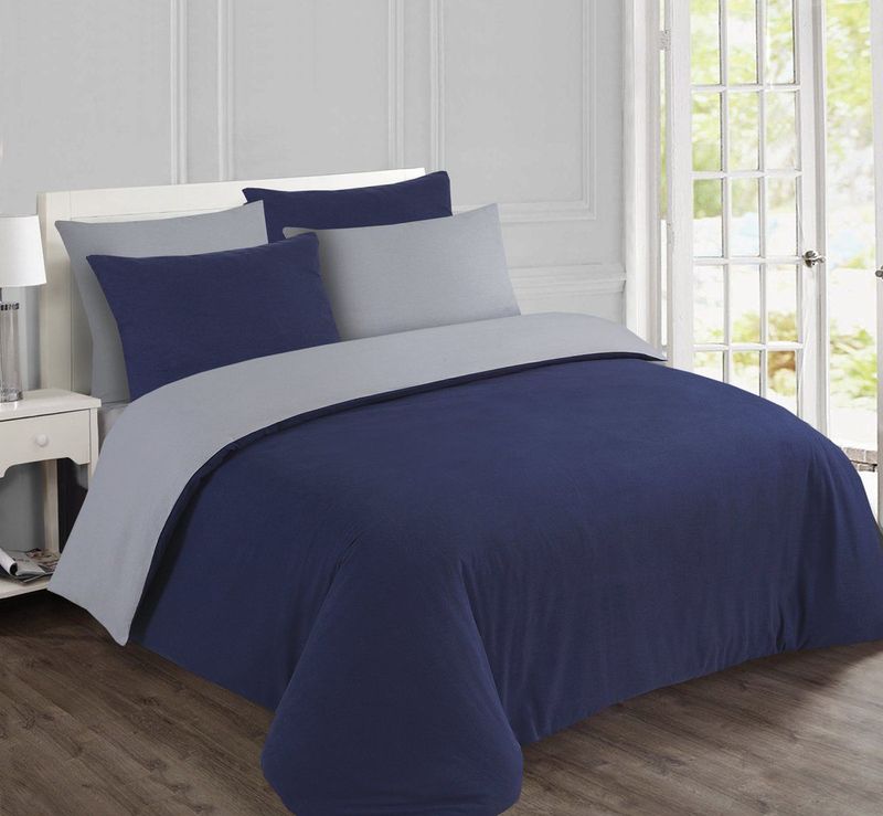 Vision - Flanel - Dekbedovertrek - Blauw/grijs - 260 x 240 cm - 100% Katoen Flanel