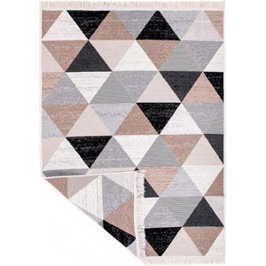 Laagpolig tapijt - Boho Kelim-tapijt, woonkamertapijt, slaapkamer- en keukentapijt, vloerkleed, gangtapijt, kinderkamertapijt, geruit grijs, afmeting: 120 x 170 cm