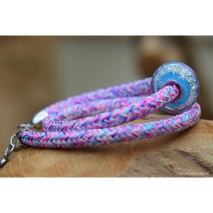 Armband Mét Crematie-as Glasbedel Voor Heren Én Dames-wordt Op Maat Voor U Gemaakt!-6mm Sail Rope -herinneringssieraad-assieraad-muranoglas Transparant Turquoise+roze- As Vast In Glas Verwerkt-armband Met Crematie- As Kraal-urn Mens-urn Dier-hond-kat