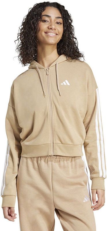 Adidas - Essentials 3 Stripes - Sweatshirt - Beige - Met Rits - Vrouw