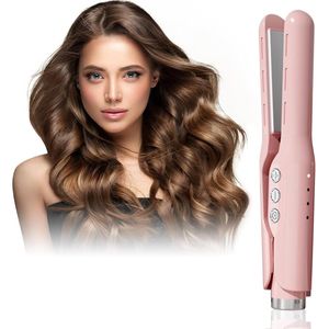 Stijltang uit één stuk - Krullen & stijlen - 2-in-1 - 4 temperatuurstanden - Snelle opwarming - Langdurige fixatie - Mini-stijltang - Geschikt voor alle haartypes - Roze