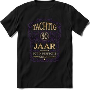 80 Jaar Legendarisch Gerijpt T-Shirt | Paars - Ivoor | Grappig Verjaardag en Feest Cadeau Shirt | Dames - Heren - Unisex | Tshirt Kleding Kado | - Zwart - L