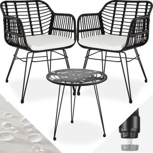 tectake® Outdoor Wicker Zitgroep - Meubel voor 2 Personen, 3-delig - Bistroset, Balkonmeubel, Tuinmeubelset met 2 Stoelen + Tafel - Kleine Weerbestendige Lounge voor Tuin, Balkon, Terras - Zwart