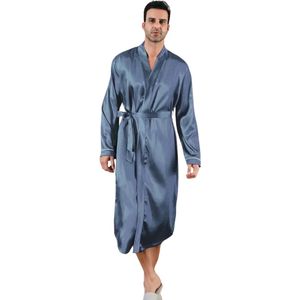 Bovista Satijnen Badjas Heren - Kimono - Kamerjas - Satijn - Ochtendjas - Pyjama - Grijs - Maat M