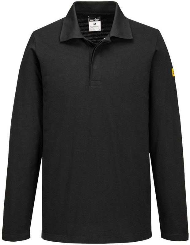 Portwest - AS23 - Polo Lange Mouw - Zwart - Antistatisch