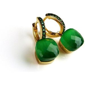 Zilveren oorringen oorbellen geelgoud verguld model pomellato met donker groene steen