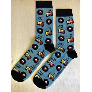 SOKn. Trendy sokken *LP'S & CASSETTEBANDJES* maat 40-46 (ook leuk om kado te geven !)