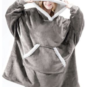 Bovista Knuffeldeken - Plaid - Onesie - Hoodie Deken Met Mouwen - Fleece Blanket - Dames - Heren - Kinderen - Extra Zacht - Grijs
