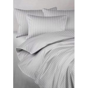 Lichtgrijs Damast Beddengoed 180x200cm met Witte Rand