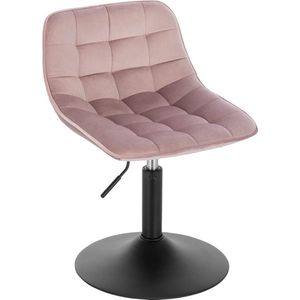 1 x verstelbare kruk, stoel, eetkamerstoel, make-up kruk, commerciële winkelkruk, multifunctioneel, 360 graden draaibaar, fluweel, roze, zitting 38-49,5 cm hoog