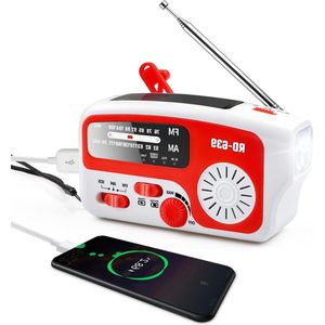 Noodradio - Draagbare radio op zonne-energie met dynamo powerbank - Oplaadbaar - 1200 mAh batterij - Handslinger - FM-AM - LED zaklamp - Noodsituaties buiten - Oplaadbaar