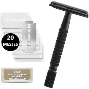 DISEV - Safety Razor - Zwart - Scheermesjes - RVS - 20 Scheermesjes - Vrouwen & Mannen - Scheermes - Veiligheidsscheermes - Double Edge - Single Blade