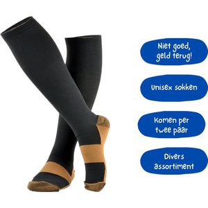 CAROX - 2 Paar Compressiekousen - Meerdere Maten - Compressie Sokken - Sportsokken - Hardloopsokken - Steunkousen - Wandelsokken - Sokken voor Dames en Heren - Unisex – Zwart Bruin - Maat 41-46