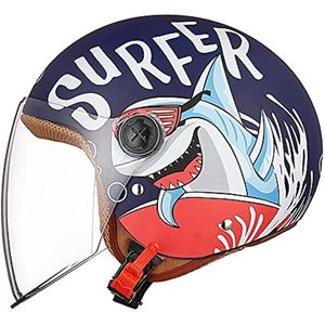 Kindermotorhelm met zonneklep, scooterhelm voor meisjes en jongens, 48-55 cm, geschikt voor 5 - 12 jaar, blauw