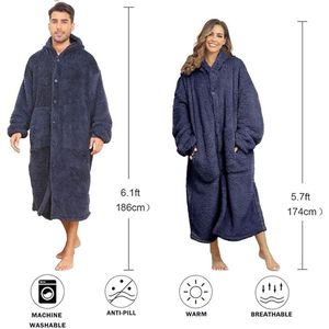 oversized draagbare deken hoodie voor vrouwen mannen, lange comfortabele sherpa-deken sweatshirt Ruige trui pluche warme gezellige deken één maat past iedereen