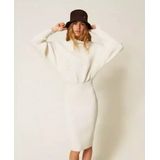 Twinset - Geribbelde Gebreide Midi Jurk - Off White - Dames
