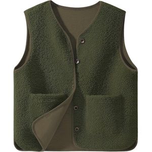 Teddy Fleece Gilet Dames | Mouwloze Korte Jas met Knopen en Zakken | Voor Herfst en Winter