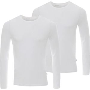 BOXR Underwear - Bamboe Longsleeve T-Shirt Heren - Ronde hals - Wit - M - Zijdezacht - Thermo Control - Lange Mouwen Ondershirt Heren - 2-Pack