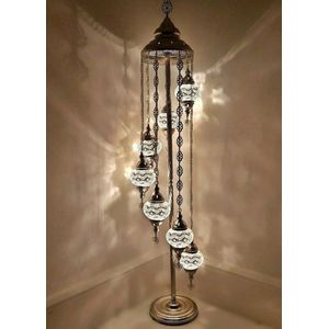 Turkse Lamp - Vloerlamp - Mozaïek Lamp - Marokkaanse Lamp - Oosters Lamp - ZENIQUE - Authentiek - Handgemaakt - Wit - 7 bollen