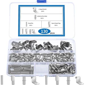 Famanu Pak van 130 plankbeugels, 5 mm 6 mm plankbeugels voor kledingkastplanken, 4 stijlen metalen plankbeugels voor kasten, boekenkasten, kastbordbeugels, plankbeugels, plankbeugels