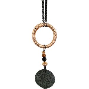 Ketting- Sita- Lavasteen- koperkleur- zwart - Charme Bijoux