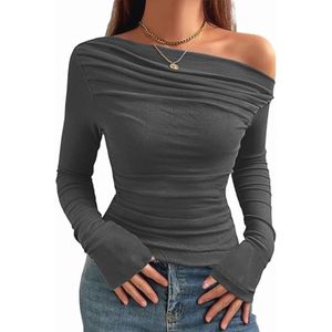 Damesshirt met lange mouwen - Elegant, stretch, slim fit, asymmetrisch en schoudervrij