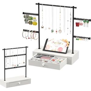 3-laags sieradenorganizer met lade - 360 roterende kettinghouder - houten opbergdoos - draagbare displaysieradenhouder - horlogeringen oorbellen - sieradenboom met ringen-armbanden