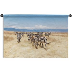 Wandkleed Ngorongoro - Kudde zebra's in de Ngorongoro-krater Wandkleed katoen 180x120 cm - Wandtapijt met foto XXL / Groot formaat!
