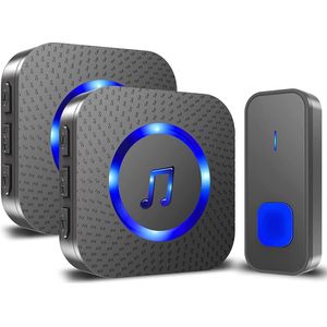 Lzwintrading Draadloze Deurbel - Waterdichte - 400 m Bereik - Draadloze Bel Voor Buiten - met 2 plug-in-ontvangers en 1 Zender - Werkt op 55 melodieën - 5 Volumes - LED-flitser Deurbel - Zwart