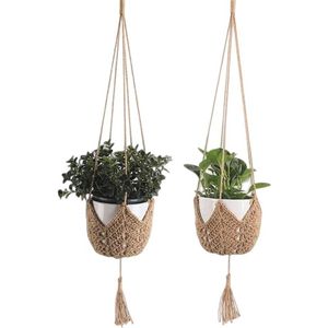 Macrame plantenhangers - handgemaakte hangende mand voor huisdecoratie - bruin - plantenbakken opknoping