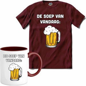 De soep van vandaag - Bier kleding cadeau - bierpakket kado idee - grappige bierglazen drank feest teksten en zinnen - T-Shirt met mok - Heren - Burgundy - Maat XXL