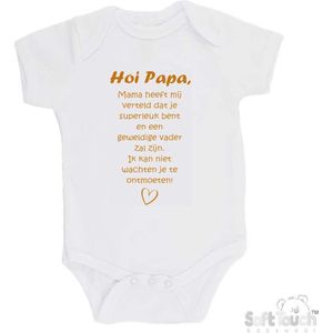 100% katoenen Romper met Tekst ""Hoi Papa..."" - Wit/tan - Zwangerschap aankondiging - Zwanger - Pregnancy announcement - Baby aankondiging - In verwachting