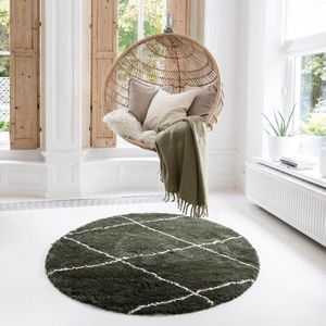 Berber Rond vloerkleed hoogpolig Groen/Cream - scandinavisch - nea - Interieur05 - Polypropyleen - Rond 240 Ø - (XXL)