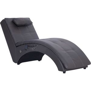 vidaXL Massage Chaise Longue - Kunstleer - Grijs Massage Fauteuil - Relaxfauteuil - Loungestoel - Chaise Longue Grijze - Lounge Stoel