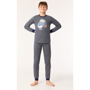 Woody pyjama jongens/heren - donkerblauw-grijs fijn gestreept - schaap - 222-1-PLD-Z/929 - maat 128