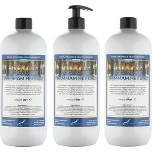 Body & Hair Hammam Herbal 1 liter - set van 3 stuks - met gratis pomp - 2 in 1 voor lichaam en haar.
