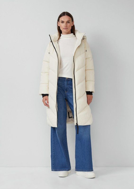 s.Oliver RED LABEL - Gewatteerde Lange Jas - Effen - Dames - Met Capuchon