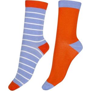 Pretty Polly Sokken - Bamboe - Milieu Vriendelijke - Cornflower Stripe - Damessokken - One Size - Oranje/Blauw - 2 Paar - Voordeelverpakking
