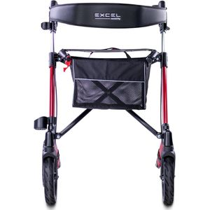 Excel Esprit Lichtgewicht Rollator - Opvouwbaar - Aluminium frame - Verstelbare handvatten - Ergonomisch ontwerp - Inclusief compacte tas - rugband - Magna Red Metallic - Maat S