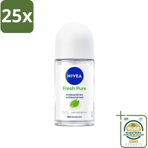 25 x Nivea - Deodorant - Roller - Fresh Pure - 48 Uur Lang Werkend - 50 ml - Grootverpakking - Nivea Deodorant Roller - Fresh Pure - 48 Uur Bescherming - Gevoelige Huid - Geen Aluminium