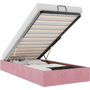 vidaXL - Bedframe - zonder - matras - 90x190 - cm - fluweel - roze