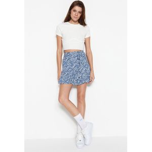 Trendyol Mini Normale taille Gegolfde rok Indigo mini-stretch gebreide minirok met ruches en hoge taille TWOSS21ET0010