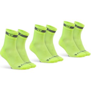 GripGrab - Classic Regular Cut 3PACK Zomer Fietssokken Coolmax Wielersport Sokken - Geel Hi-Vis - Unisex - Maat L (44-47)