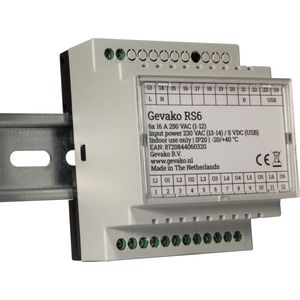 Gevako RS6 - ESPHome - Slimme Schakelaar - Smart Switch - 6x 16 A 250 VAC / 30 VDC Relais - Wifi - Home Assistant - ESP32-C6 - DIN - 16A SPST-NO Relay - 230V / 5V - Veilig en lokaal zonder internet