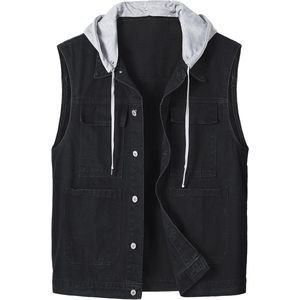 Heren mouwloos denim vest - jeansvest voor vrije tijd, motor en wandelactiviteiten