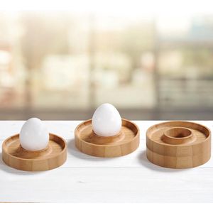FSC® Bamboe houten - Eierdopjes set van 4 Stuks - Met praktische rand voor neerleggen van de eierschaal - Eierdoppen Set 4-Delig