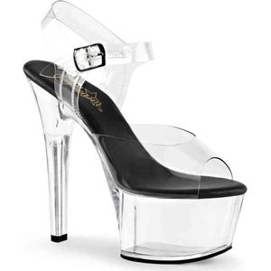 Pleaser - ASPIRE-608 Sandaal met enkelband, Paaldans schoenen - Paaldans schoenen - 38 Shoes - Zwart/Transparant
