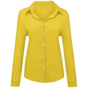 Nivard Linnen Blouse Dames - T-Shirt - Polo - Overhemd - Shirt - Zomer - Ibiza Stijl - Geel - Maat L