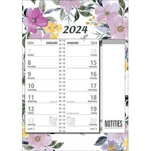 MGPcards - Telefoon(omleg)kalender 2024 - Zondag - Met notitieblok - Bloemen - Pastel Lila